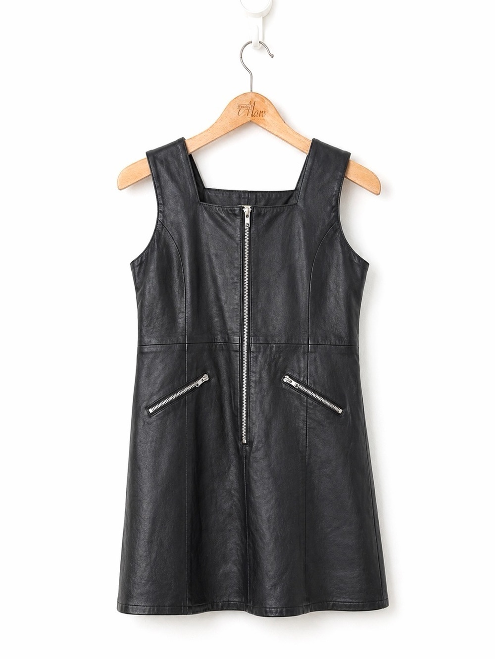 Vintage Hot Kiss Leather Zip-Up Moto Mini Dress - Bikercore - Size S